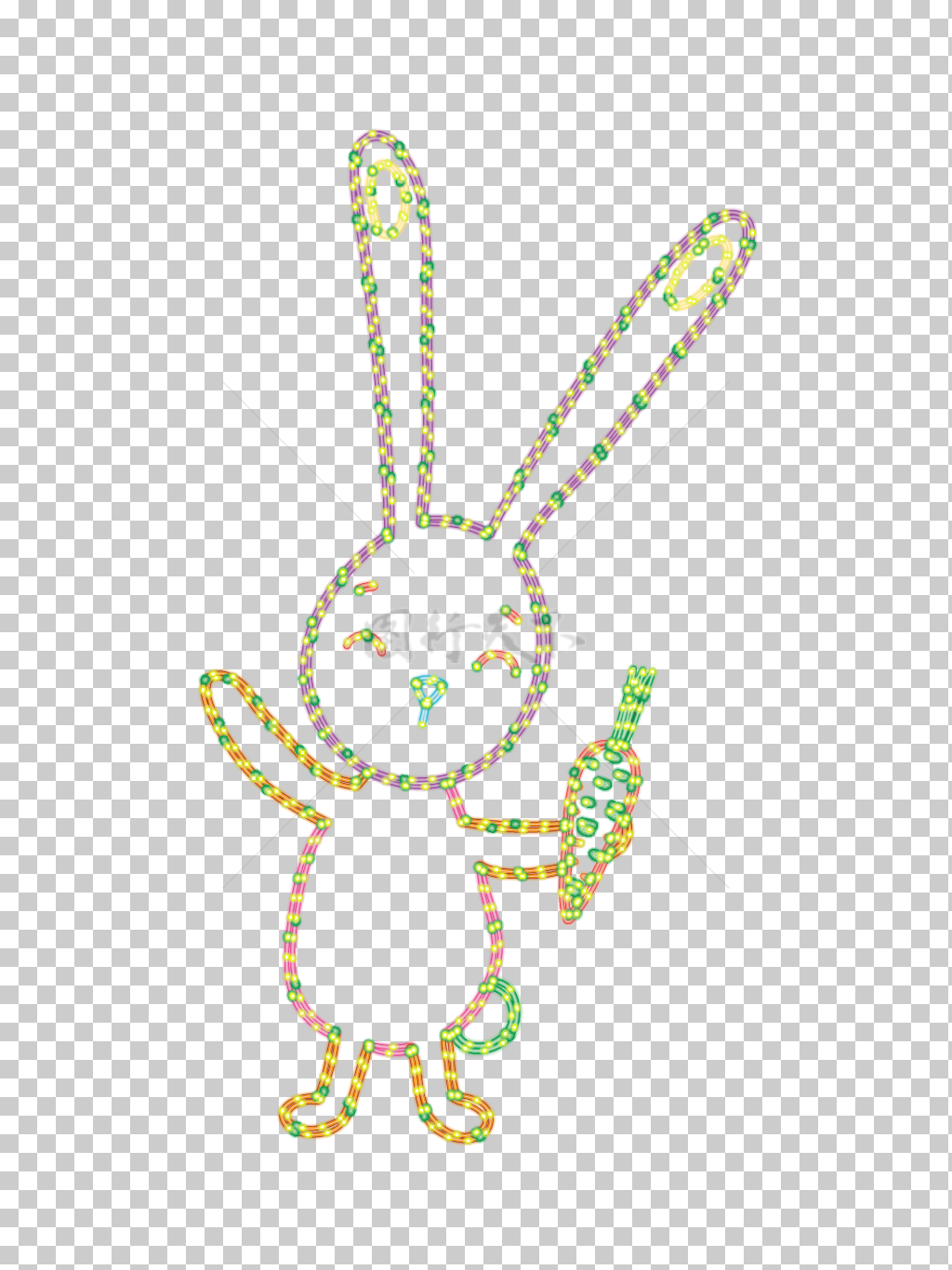 手绘卡通动物小兔拿着萝卜霓虹灯招牌矢量图插画素材